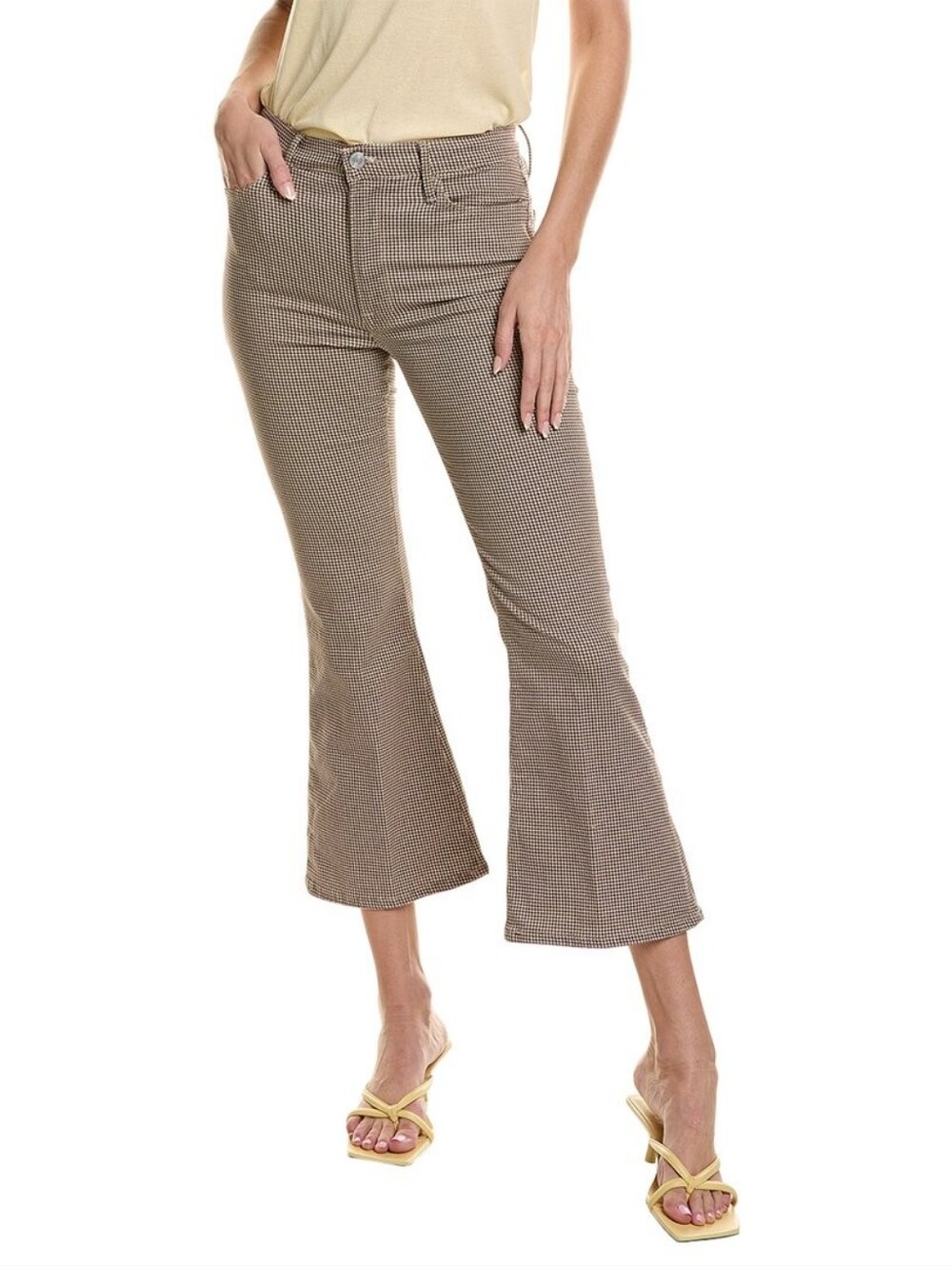 NEW FRAME Le Crop Flare Tan Brown Mini Houndstooth High Rise Pants Size 30